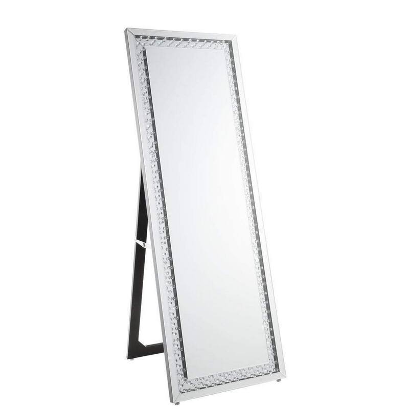 Accent Standing Mirror with Round Crystal Inserts - clear