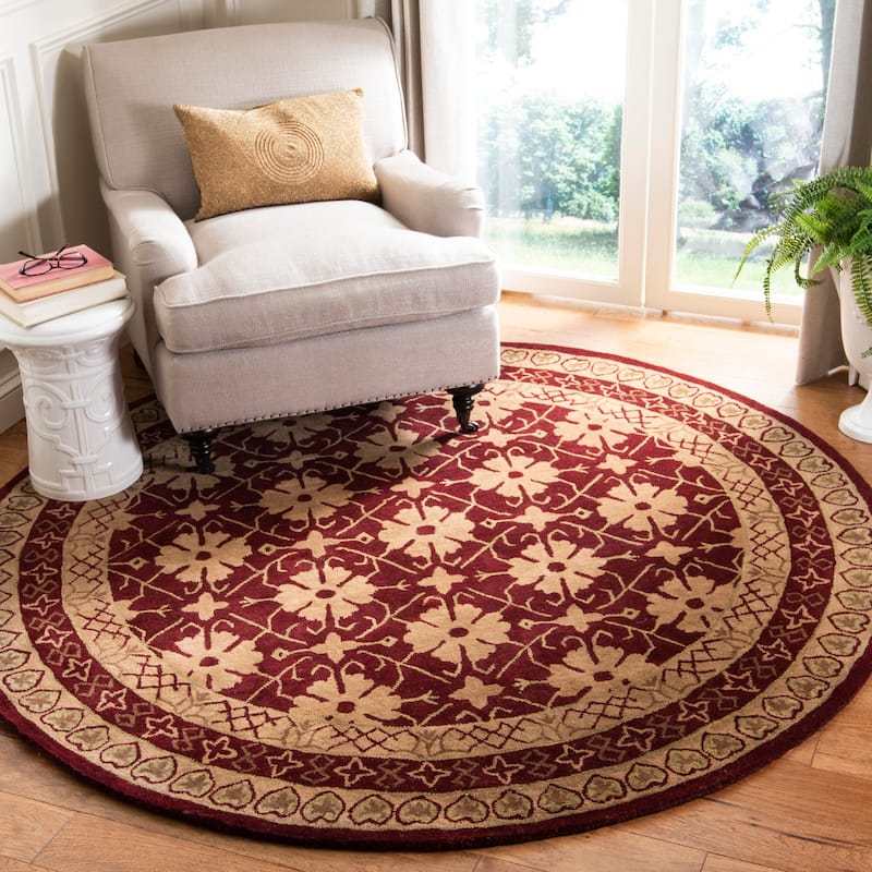 SAFAVIEH Handmade Classic Hamite Traditional Oriental Wool Rug - 8' Round - Dark Red/Beige
