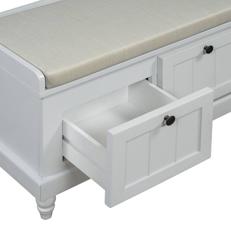 Classic Shoe Bench with Cushion and 3 Drawers, Entryway Bench Corridor Bench Window Bench Vanity Bench