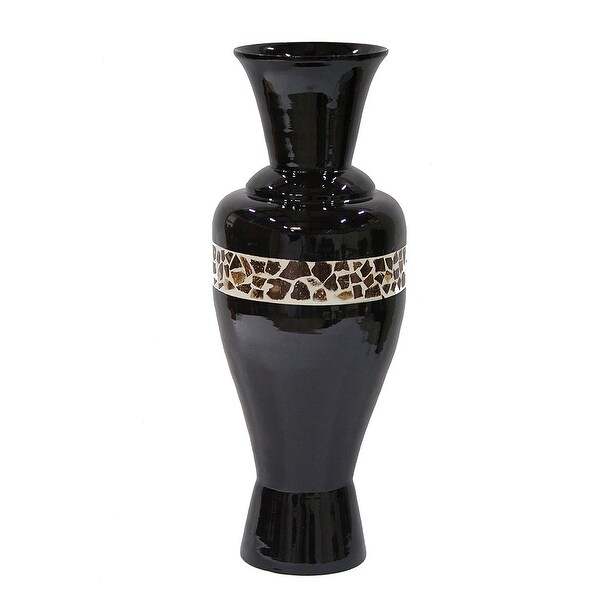 29" Spun Bamboo Floor Vase - Bamboo In Black Lacquer W/ Brown