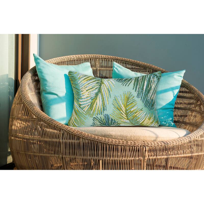 Liora Manne Marina Palm Border Indoor/Outdoor Pillow - 12" x 18" - Polyester - Aqua