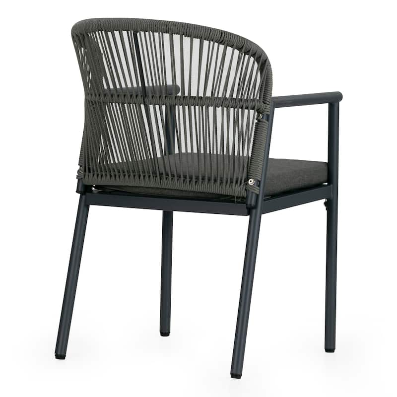 Set of 2 Bina Grey Outdoor Dining Chair with Hand-Woven Synthetic Rattan Back