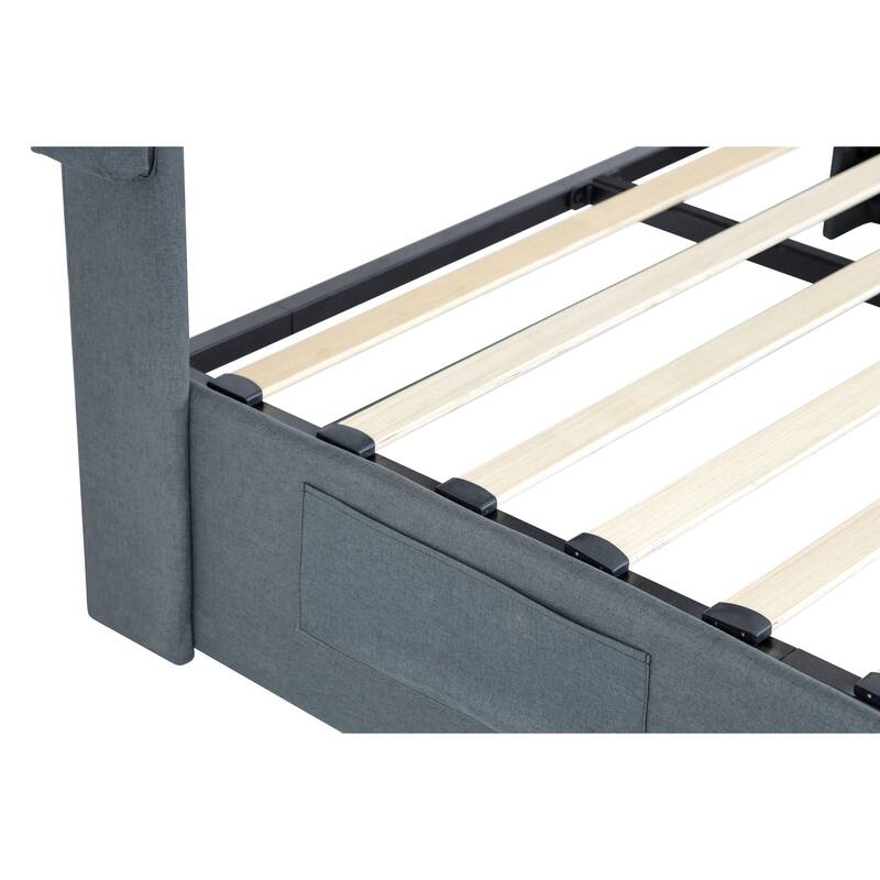 Full Size Bed Frame with Lift Storage, Modern Wingback Headboard, USB Ports, No Box Spring Needed