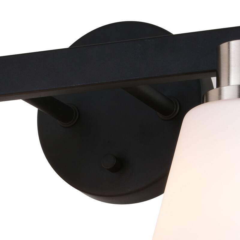 Vermont Matte Black and Nickel Bathroom Vanity Wall Sconce Light Fixture White Glass