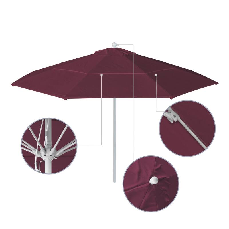 California Umbrella 11' Rd Aluminum Frame, Fiberglass Rib Market Umbrella, Push Open, White Finish, Pacifica Fabric