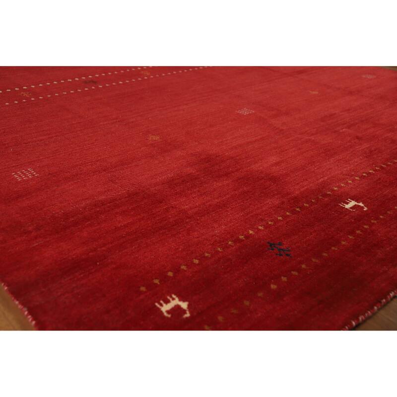 Red Gabbeh Indian Area Rug Hand-Knotted Oriental Wool Carpet - 6'8" x 9'8" - 6'8" x 9'8" - Red