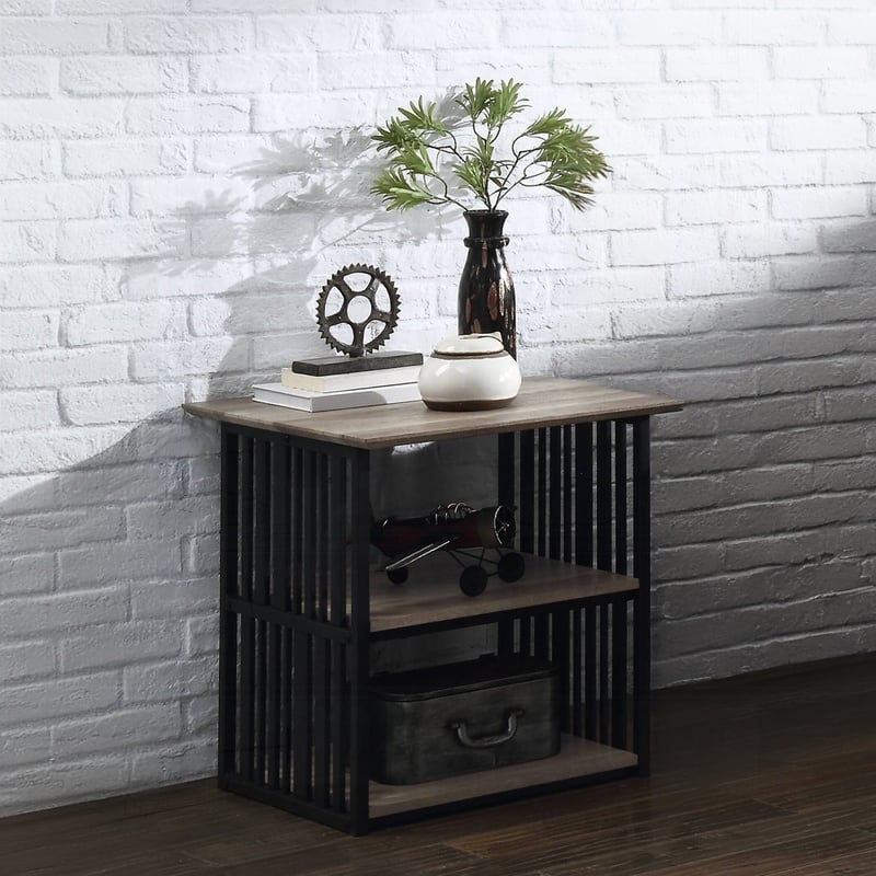 Charming Industrial Nightstand with Open Shelves for Bedroom Enhancement