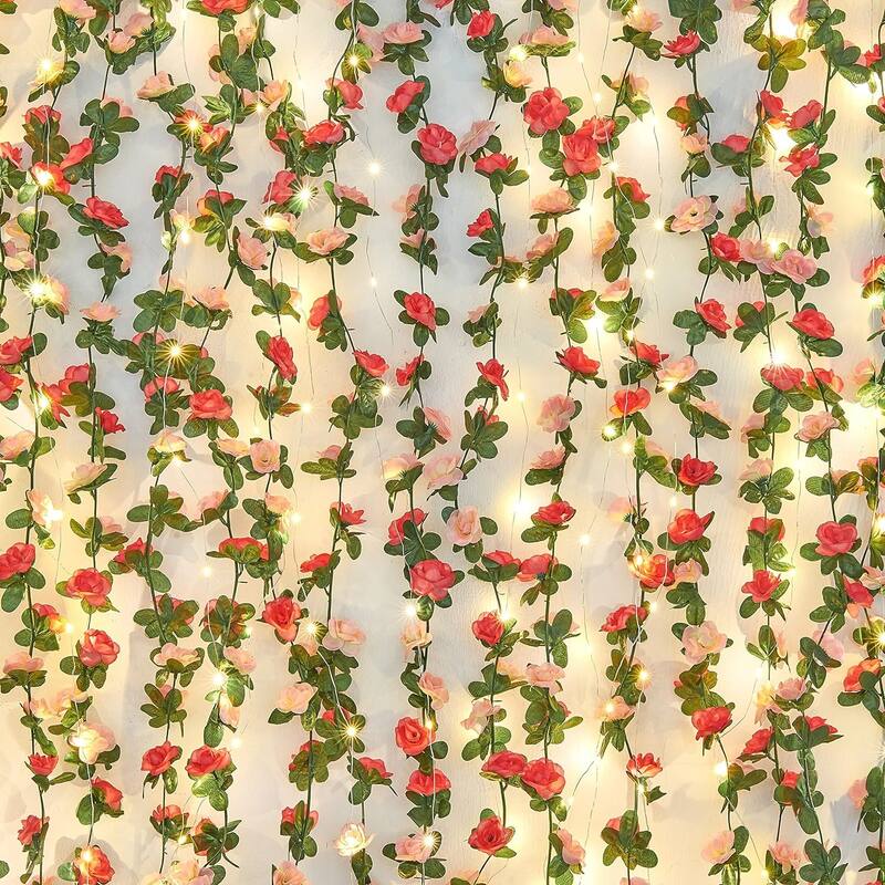 Flower Solar String Lights Decor, 8 Light Modes - Pink-Red-Rose - 100LED
