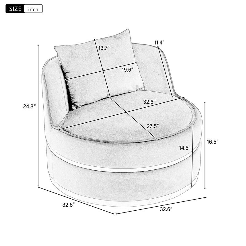 360 Degree Swivel Accent Chair Velvet Modern Upholstered Barrel Chair Over-Sized Soft Chair with Seat Cushion