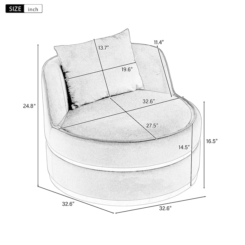 Velvet 360° Swivel Accent Chair with Seat Cushion, Upholstered Barrel Chair with Stainless Steel Base Living Room Chair