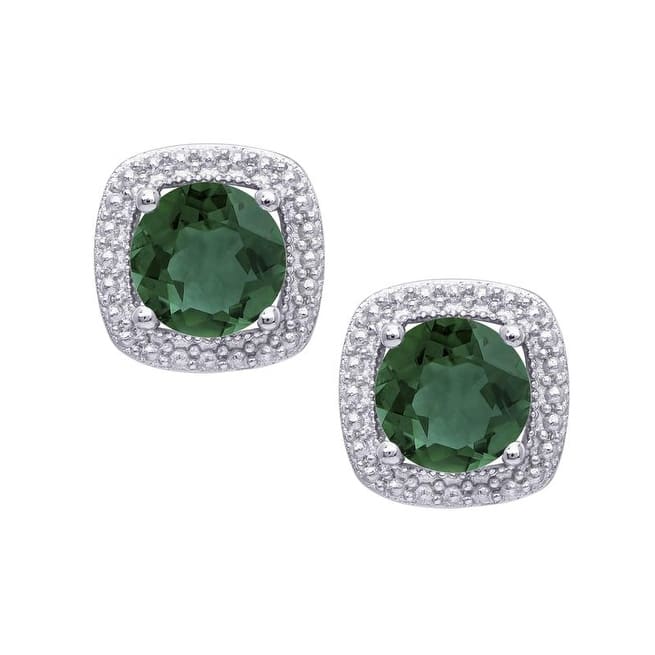 Victoria Townsend .925 Sterling Silver Green Quartz Cushion Stud Earrings