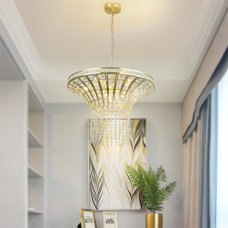 Glam Gold Metal Linear/Drum Crystal Chandelier for Kitchen Island ,Dining Room