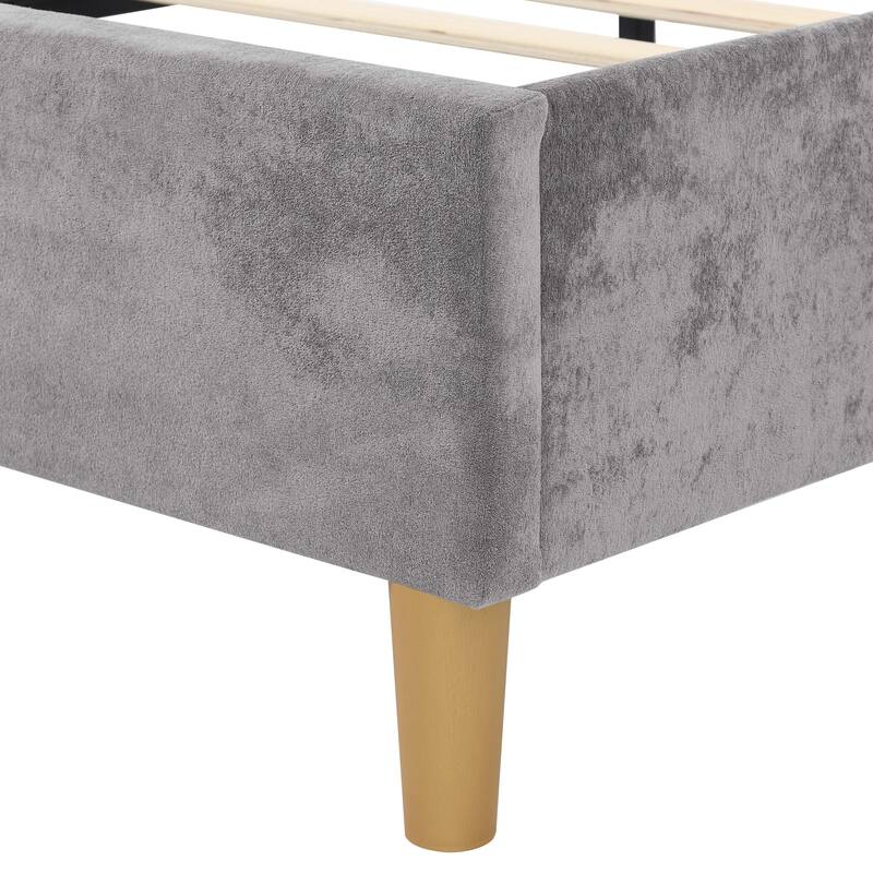 Tufted Upholstered Queen Bed Frame with Curved Headboard