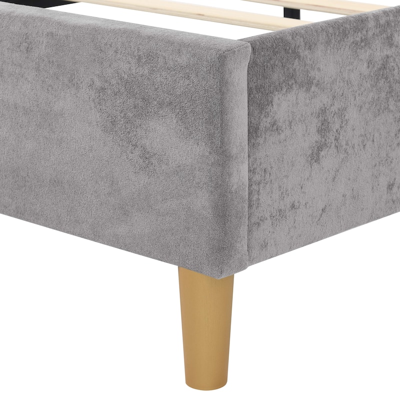 Upholstered Queen Bed Frame with Tufted Headboard and Wooden Legs