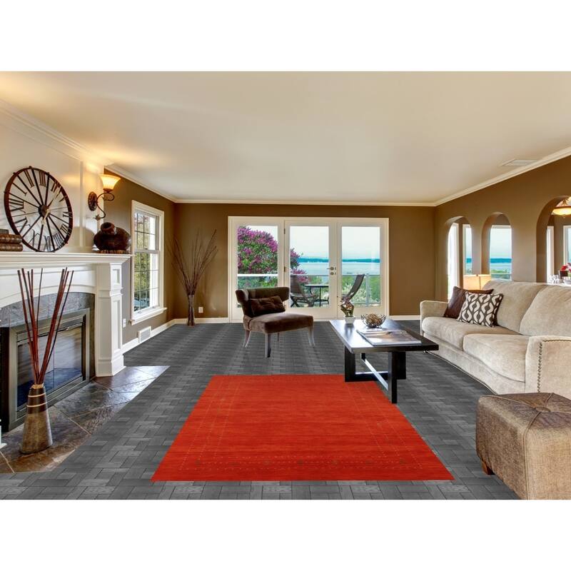 Hand Knotted Oriental 100% Wool Carpet Tribal Tribal Oranges & Rust Gabbeh Area Rug - 8' 0'' X 5' 0''