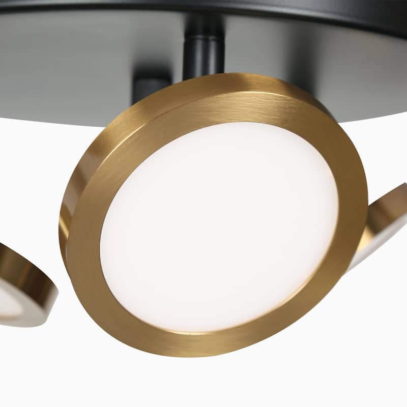 Modern 3-Light 9'' Black Gold LED Semi Flush Mount Kitchen Ceiling Lights - D 9" x H 5.5"