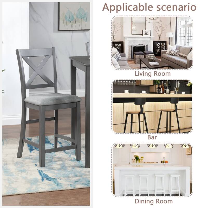 Dining Chairs Only, Wooden Counter Height Chairs Set of 4, Kitchen Chair with Padded Seat, Upholstered Counter Height Chair