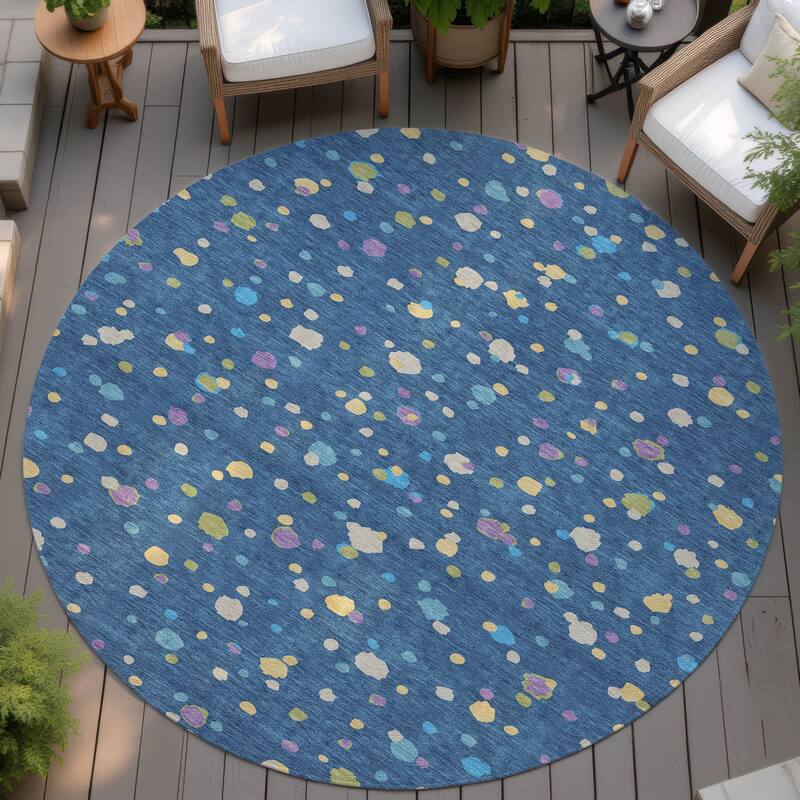 Machine Washable Indoor/ Outdoor Contemporary Sheinelle Chantille Rug - Navy - 8' x 8'