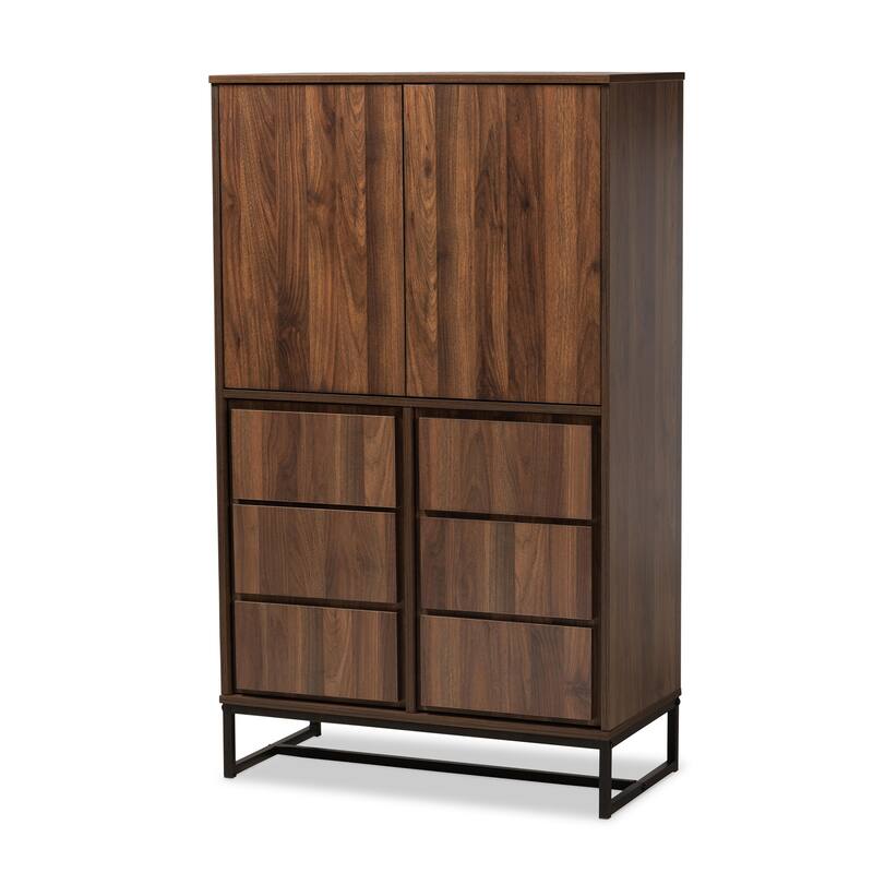 Neil Brown Wood and Black Finished Metal Multipurpose Storage Cabinet - Brown