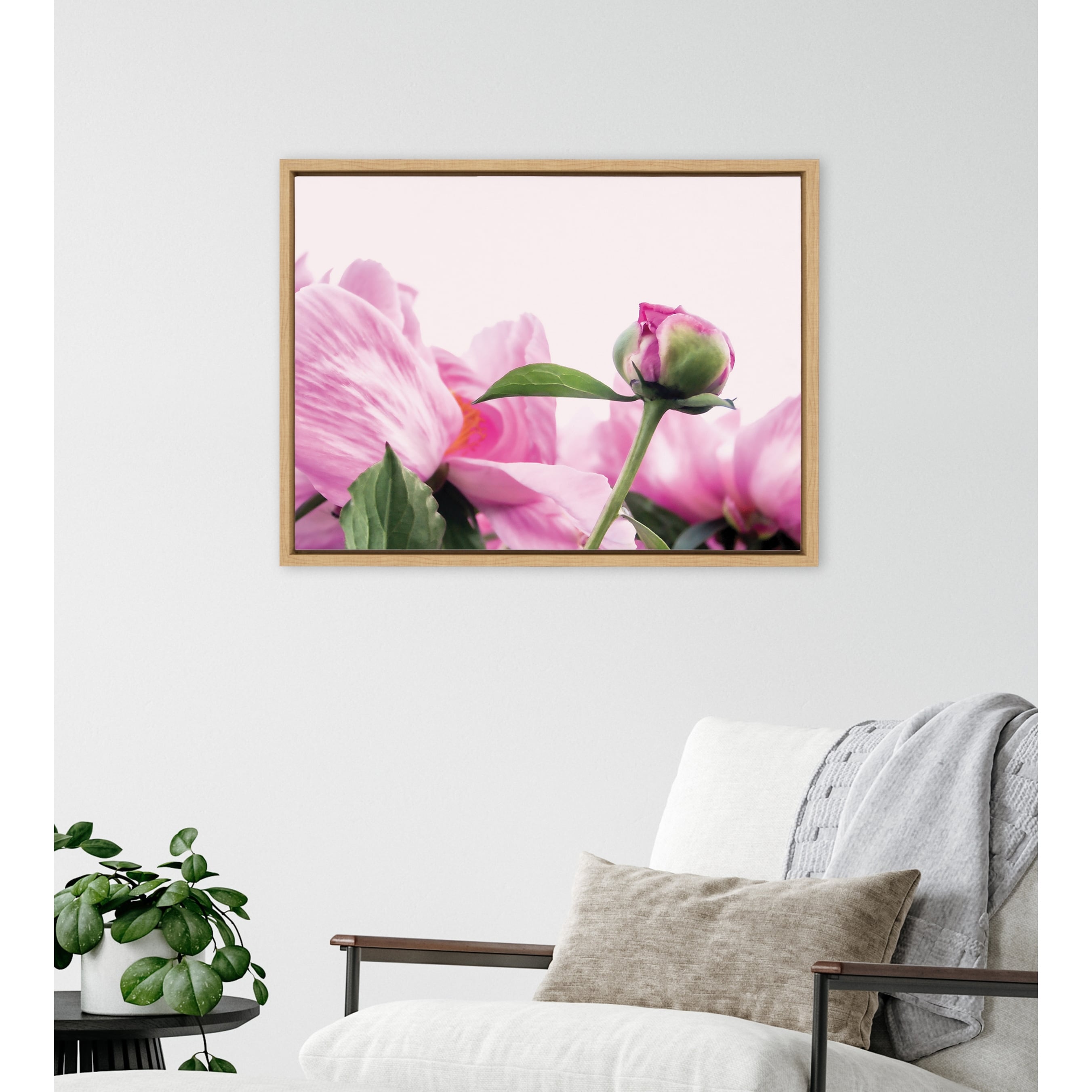 Kate and Laurel Sylvie Pink Peony Bud Framed Canvas by Stephanie Klatt
