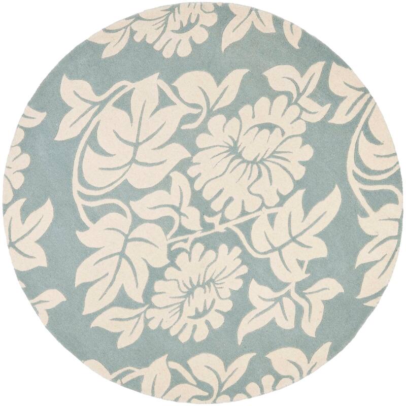 SAFAVIEH Handmade Soho Kassie Floral N.Z. Wool Rug - 6' Round - Blue/Ivory