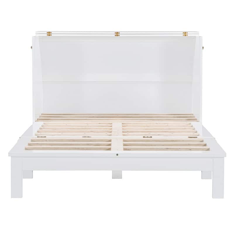 Full/Queen Size Murphy Bed Wall Bed with a Large Drawer, Foldable Murphy Cabinet Bed with a set of Sockets & USB Ports