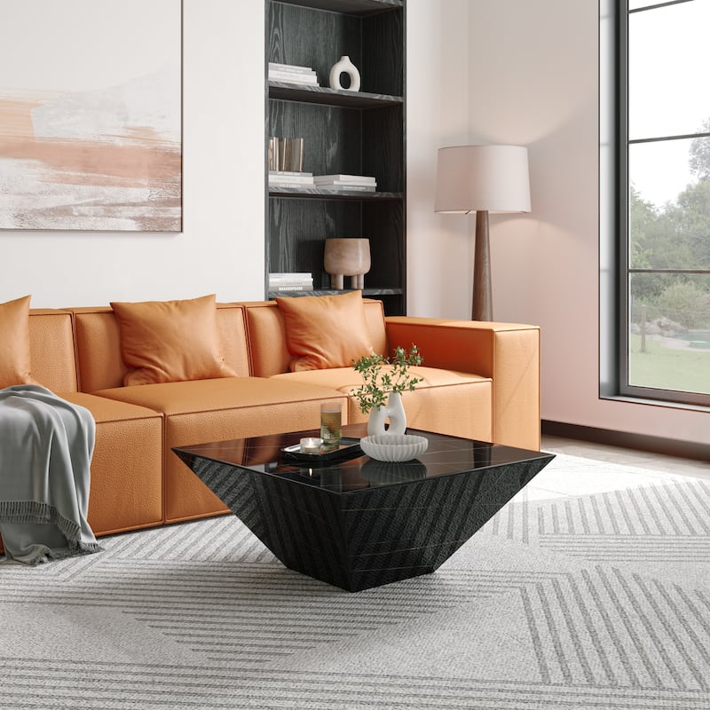 Modern Square Coffee Table, Trapezoid White Sintered Stone Coffee Table, Fully-assembled