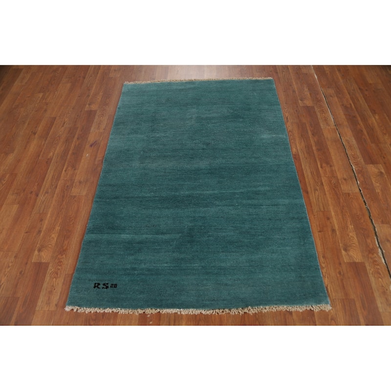 Modern Gabbeh Oriental Rug Solid Handmade Wool Carpet - 3'4"x 4'9"