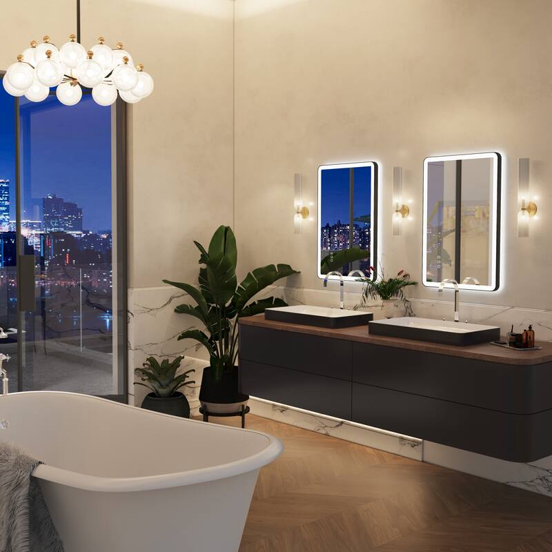 QuivaraView Luxury Aluminum Black Micro-arc Framed bathroom Vanity Wall Mounted LED lighted Mirror