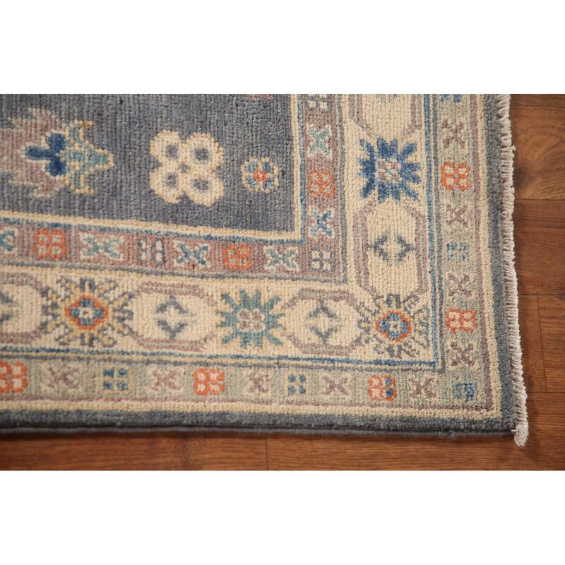 Geometric Gray Kazak Accent Rug Wool Carpet - 2'7" x 4'1"