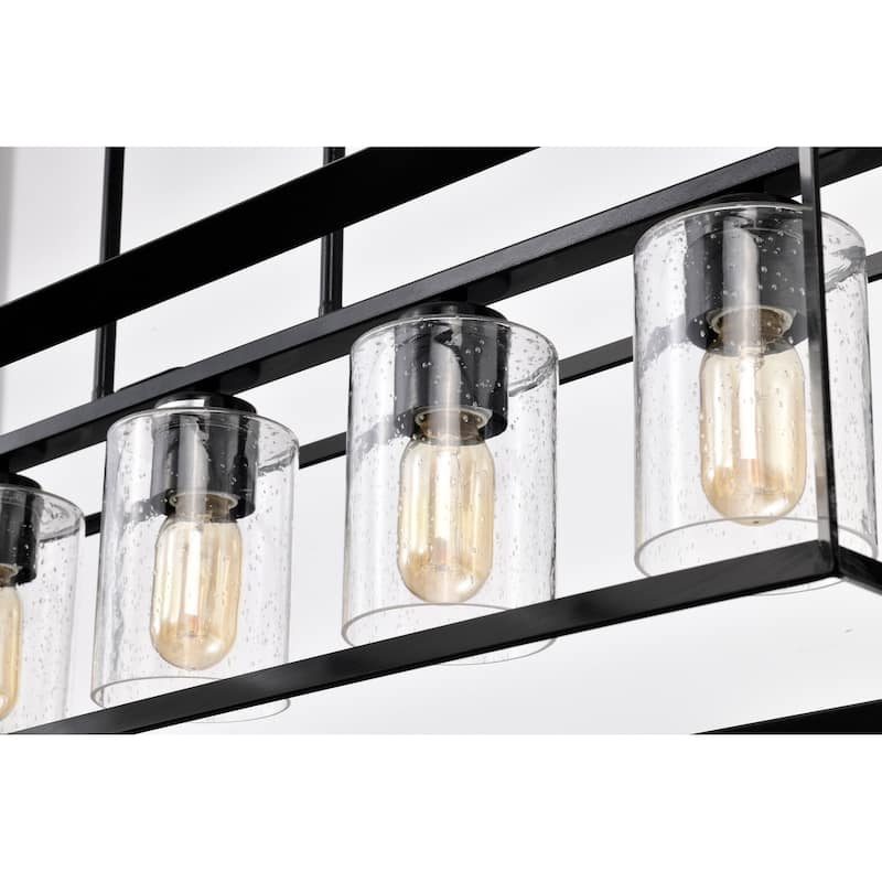 Antique Black 5-Light Rectangular Kitchen Island Chandelier with Seedy Glass Shades