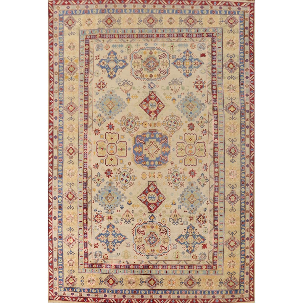 Geometric Kazak Rug Hand-Knotted Oriental Wool Carpet - 9'9"x 13'5"