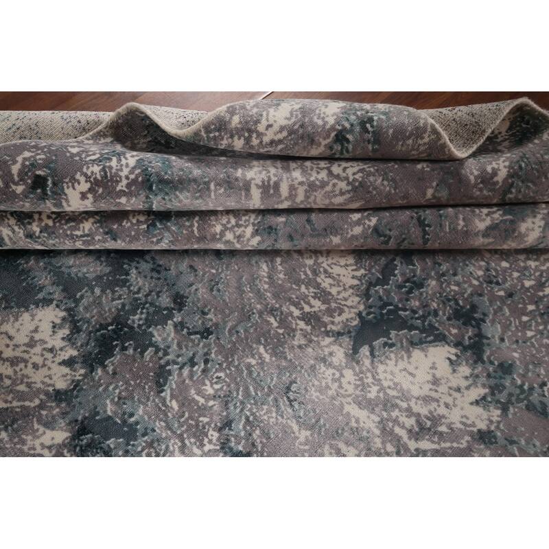 Greys Abstract Indian Area Rug Hand-Knotted Wool Carpet - 5'11"x 9'1"