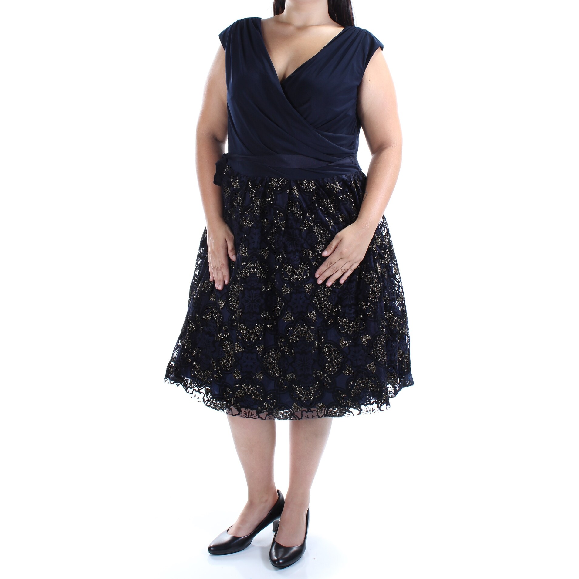 fit and flare sleeveless glitter dress