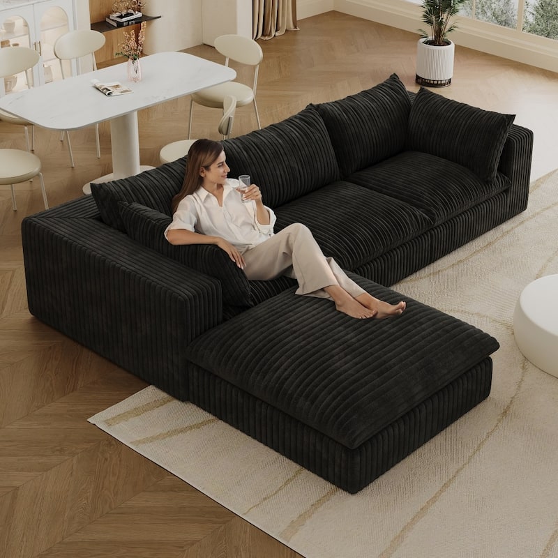 118.2" Combination Corduroy Fabric Cloud Sofa with Deep Seat Couches