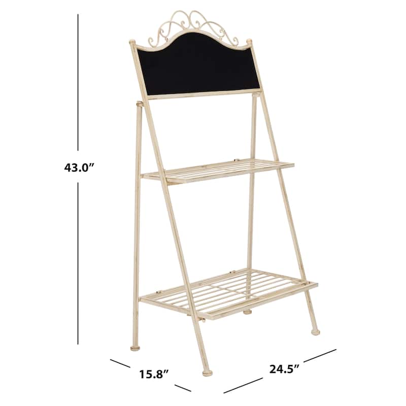 SAFAVIEH Outdoor Nyah Victorian Iron 2-Tier Plant Stand. - 24.5" W x 15.8" L x 43" H - 25Wx16Dx43H
