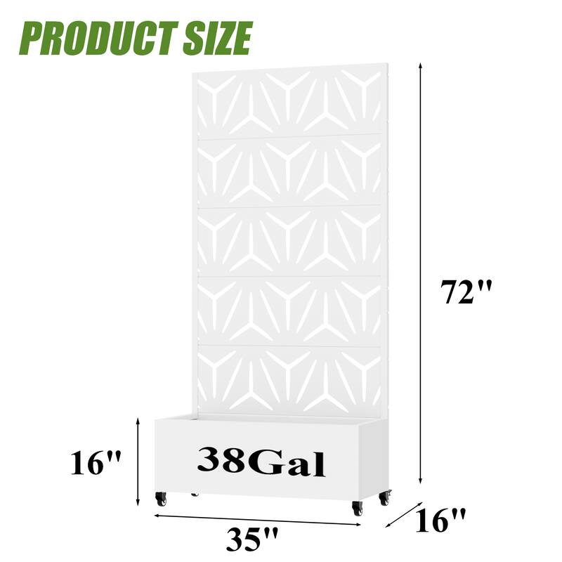 Metal Galvanized Planter Box with Trellis Privacy Screen Lockable Wheels