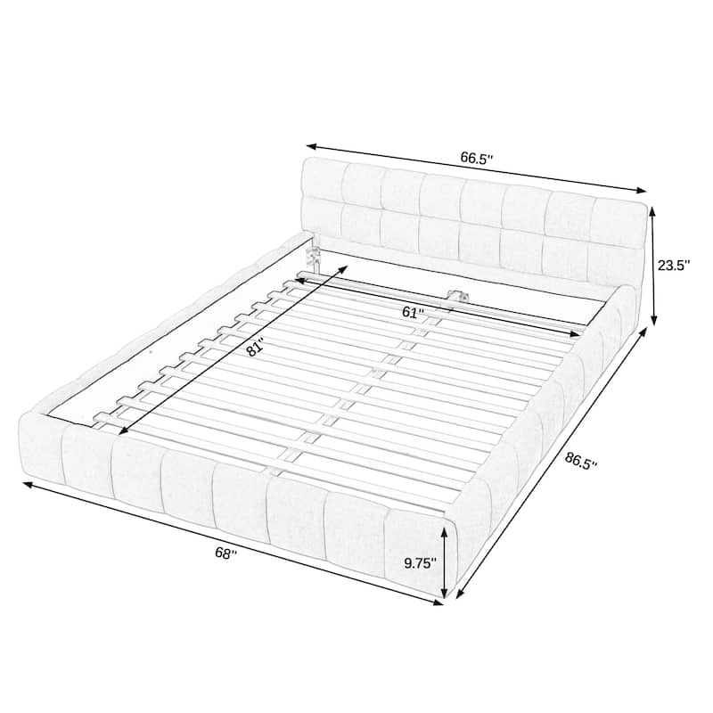 Block Thick Chenille Low Profile Platform Bed Fabric Upholstered Bedframe with Headboard Solid Wood Frame - Optional Storage Bed