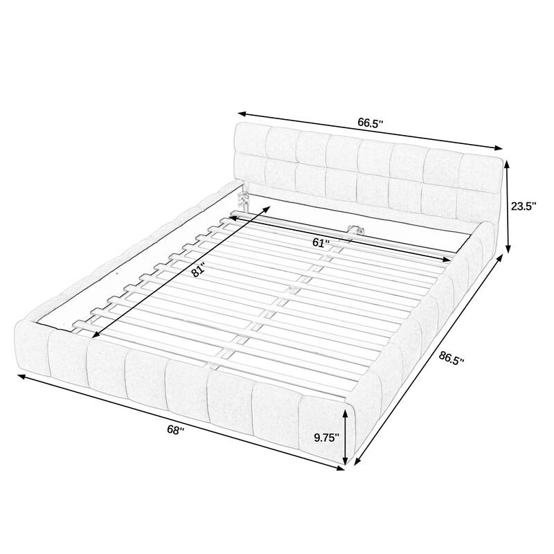 Queen Upholstered Platform Bed Frame with Chenille Fabric, Sturdy Frame, and Headboard, No Box Spring Needed, Bedroom Furniture