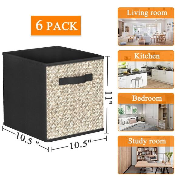 6 Pack Fabric Storage Cubes with Handle,Foldable 11 Inch Cube Storage
