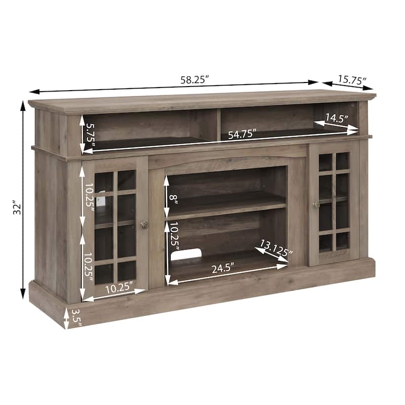 Modern Entertainment Console with 23" Fireplace Insert for TV Up to 65", Classic TV Media Stand with Open & Closed Storage Space