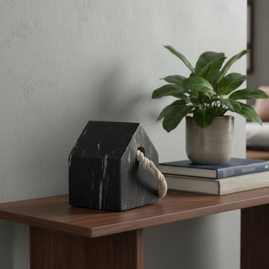 HomeRoots 5" Black Marble Tabletop Sculpture - 4.00 in. x 4.75 in. x 4.00 in.