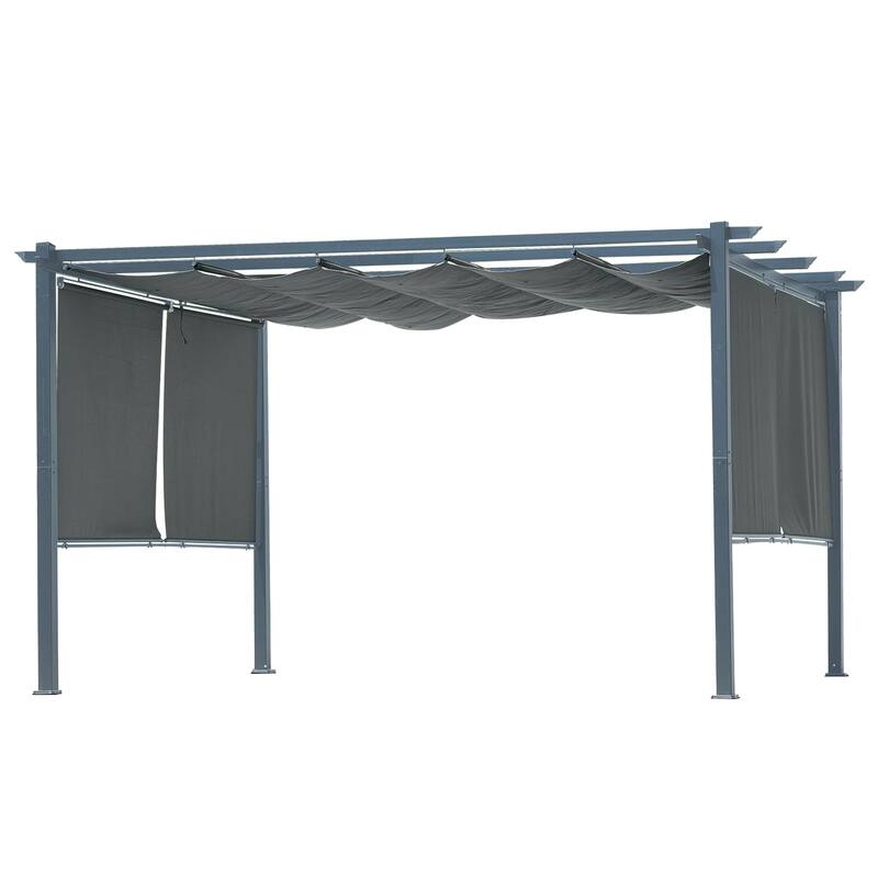 Aoodor 13 x 10 FT Outdoor Pergola with Retractable Shade Canopy, 4 Pieces Roller Shade Curtain