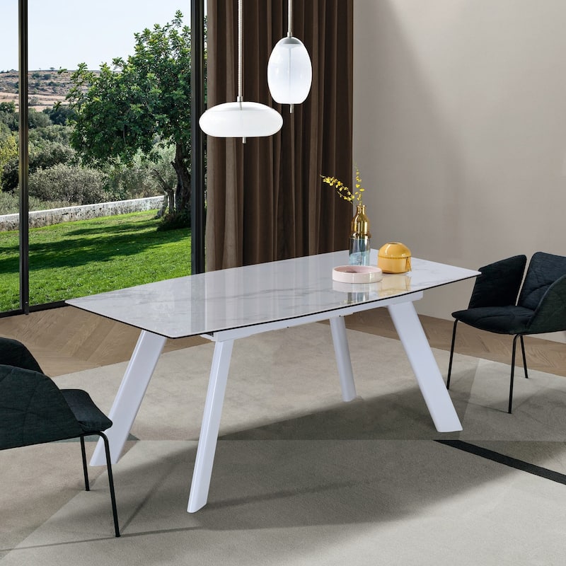 White Gloss Ceramic with tempered glass top and White legs