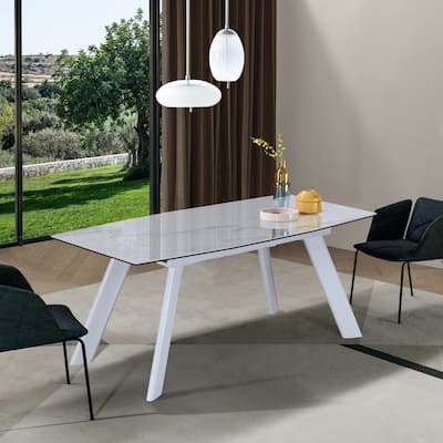White Gloss Ceramic with tempered glass top and White legs