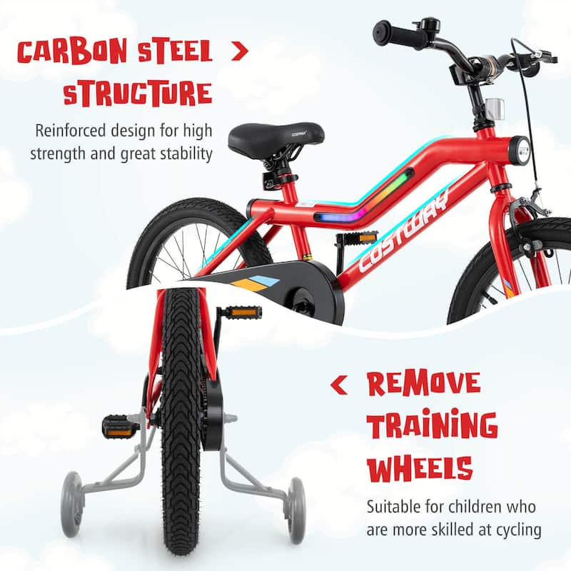 Costway 18" LED Lighted Kids Bike with Adjustable Seat Coaster Brake - See Details