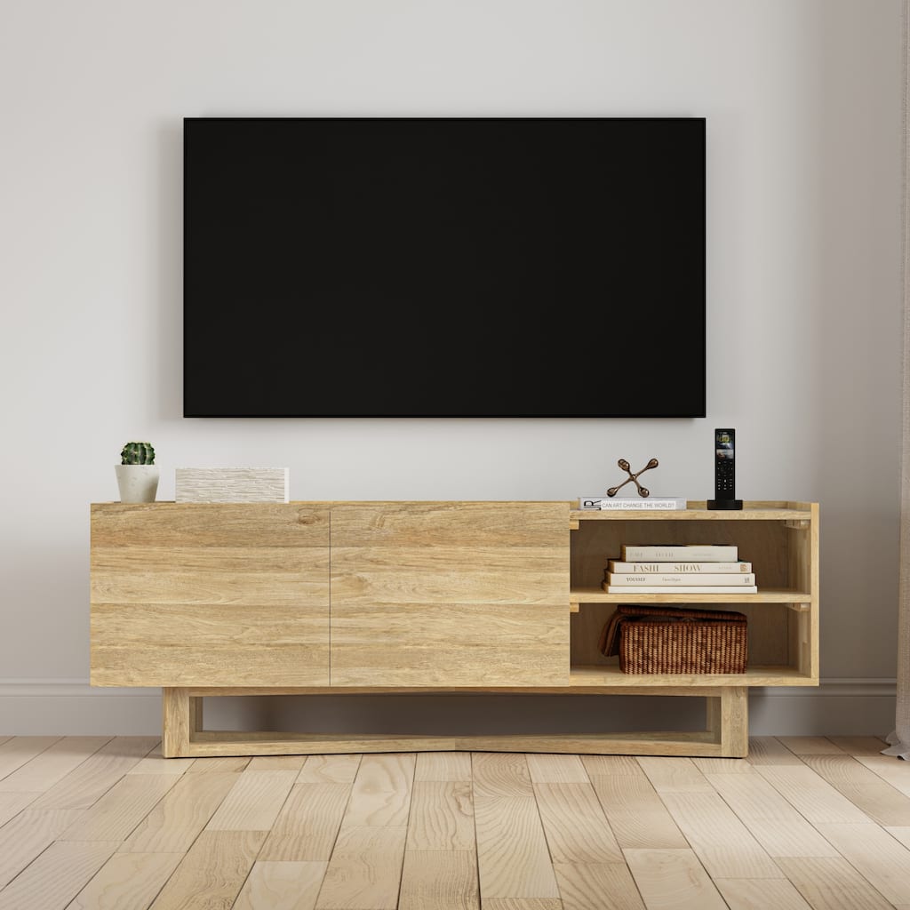 Wyndenhall Glenview SOLID MANGO WOOD 60 inch Wide Contemporary Modern TV Media Stand in Natural For TVs upto 65" - 60 inches