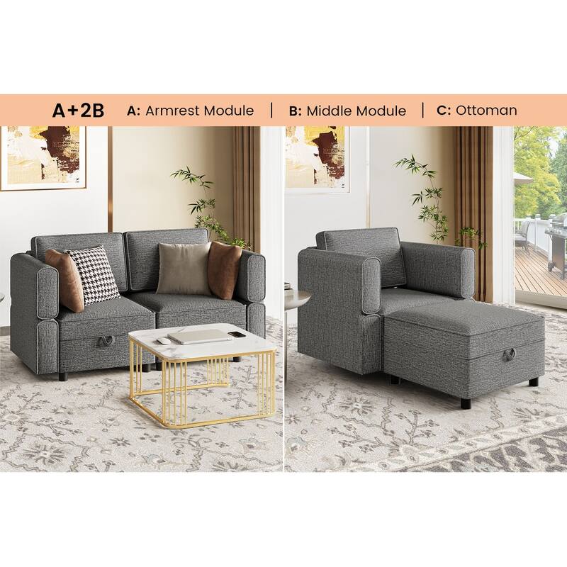 Aiden Modern Sectional Sofa with Storage Seats Upholstered Chenille Fabric