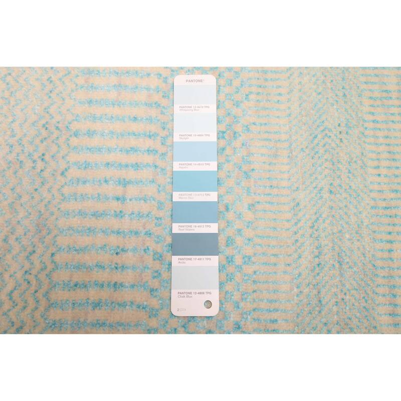 ECARPETGALLERY Hand-knotted Finest Silk Shadow Cyan Silk, Wool Rug - 2'7 x 12'3