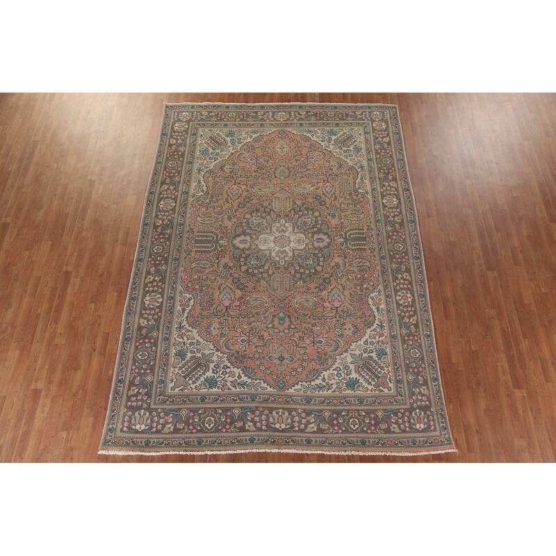 Hand Knotted Oriental 100% Wool Carpet Traditional Floral Coral Tabriz Area Rug - 11' 3'' X 8' 0''